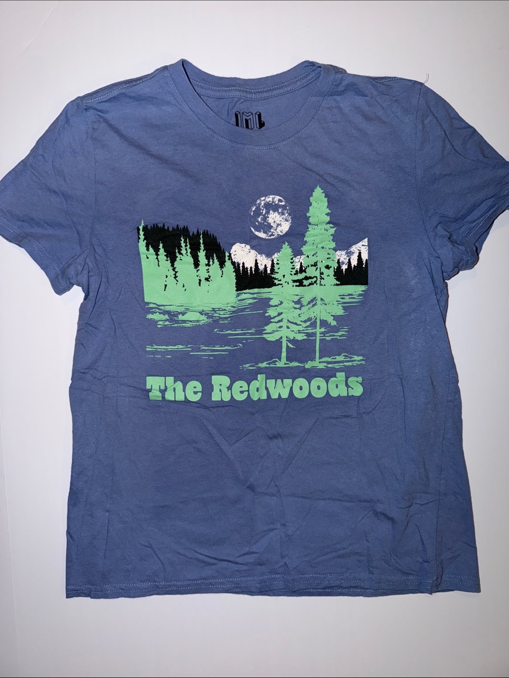 The Redwoods Graphic Tee - Blue with Green Print